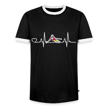 Ski Racer Heartbeat Racing Skiing Skier gift - Men's Ringer Shirt - black/white - Front - AI Model Female 172 light (172cm) & AI Model Male 178 light (178cm)
