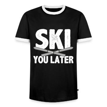 Skiing Ski Downhill Freestyle Winter skier gift - Men's Ringer Shirt - black/white - Front - AI Model Female 172 light (172cm) & AI Model Male 178 light (178cm)