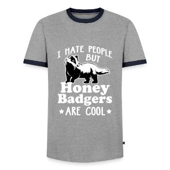 Honey Badger Feisty Marten Ratel Thief Gift - Men's Ringer Shirt - grey/navy  - Front - AI Model Female 172 light (172cm) & AI Model Male 178 light (178cm)