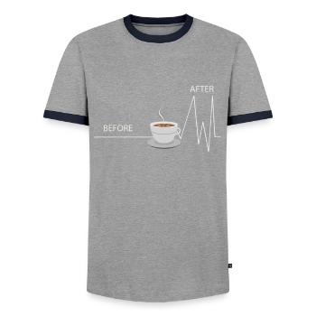 Café en grains Cafébarbecue Pause café Cadeau du - T-shirt contrasté Homme - gris/marine  - Devant - AI Model Female 172 light (172cm) & AI Model Male 178 light (178cm)