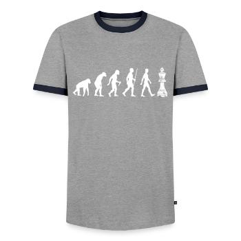 Schach Schachbrett Evolution Club Verein Geschenk - Männer Kontrast-T-Shirt - Grau/Navy  - Vorne - AI Model Female 172 light (172cm) & AI Model Male 178 light (178cm)