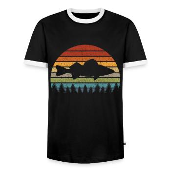 Walleye Fishing Retro Vintage Freshwater Fish Gift - Men's Ringer Shirt - black/white - Front - AI Model Female 172 light (172cm) & AI Model Male 178 light (178cm)