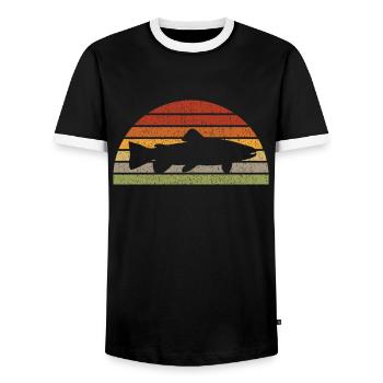 Funny Brown Trout Fishing Freshwater Fish Lake - Men's Ringer Shirt - black/white - Front - AI Model Female 172 light (172cm) & AI Model Male 178 light (178cm)