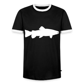 Funny Brown Trout Fishing Freshwater Fish Lake - Men's Ringer Shirt - black/white - Front - AI Model Female 172 light (172cm) & AI Model Male 178 light (178cm)