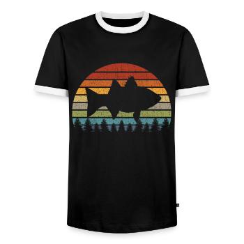Funny White Bass Fishing Freshwater Fish Gift - Men's Ringer Shirt - black/white - Front - AI Model Female 172 light (172cm) & AI Model Male 178 light (178cm)
