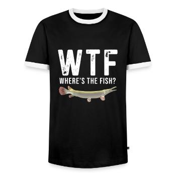 Funny Alligator Gar Fishing Freshwater Fish Gift - Men's Ringer Shirt - black/white - Front - AI Model Female 172 light (172cm) & AI Model Male 178 light (178cm)