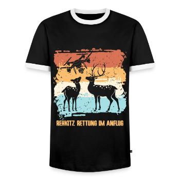 Drohne Drohnen fliegen Rehkitzrettung - Männer Kontrast-T-Shirt - Schwarz/Weiß - Vorne - AI Model Female 172 light (172cm) & AI Model Male 178 light (178cm)