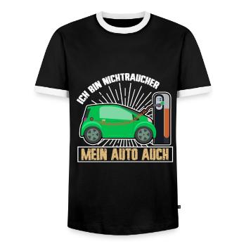 Elektroauto E-Auto Fahrer - Männer Kontrast-T-Shirt - Schwarz/Weiß - Vorne - AI Model Female 172 light (172cm) & AI Model Male 178 light (178cm)
