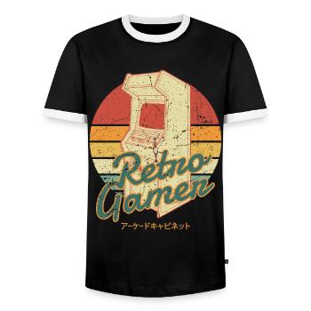 Japan Arcade Retro Video Gamer Gamer - Men's Ringer Shirt - black/white - Front - AI Model Female 172 light (172cm) & AI Model Male 178 light (178cm)