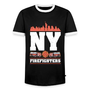 New York Firefighter - Men's Ringer Shirt - black/white - Front - AI Model Female 172 light (172cm) & AI Model Male 178 light (178cm)