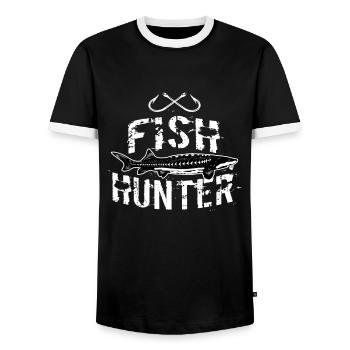 Funny Fishing White Sturgeon Freshwater Fish Gift - Men's Ringer Shirt - black/white - Front - AI Model Female 172 light (172cm) & AI Model Male 178 light (178cm)