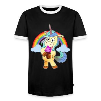 Einhorn mit Eiscreme Trend Mädchen Rosa Lila - Männer Kontrast-T-Shirt - Schwarz/Weiß - Vorne - AI Model Female 172 light (172cm) & AI Model Male 178 light (178cm)