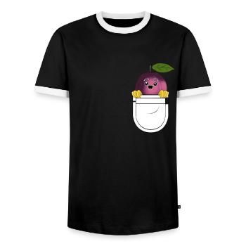 Lustig Pflaumen Brusttasche Obst Vegan Geschenk - Männer Kontrast-T-Shirt - Schwarz/Weiß - Vorne - AI Model Female 172 light (172cm) & AI Model Male 178 light (178cm)