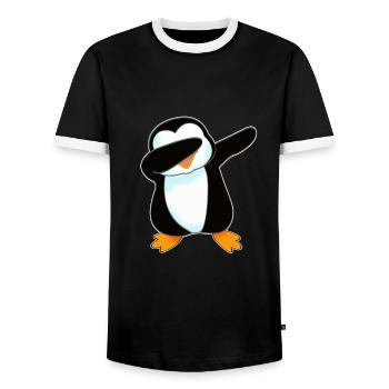 Penguin Dabbing Winter Bird Animal Lover Gift - Men's Ringer Shirt - black/white - Front - AI Model Female 172 light (172cm) & AI Model Male 178 light (178cm)
