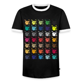 Joueur de tambour Tambours de percussion - T-shirt contrasté Homme - noir/blanc - Devant - AI Model Female 172 light (172cm) & AI Model Male 178 light (178cm)