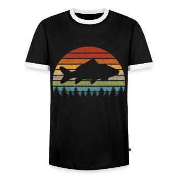 Lustige Gemeinsames Karpfenangeln Euro - Männer Kontrast-T-Shirt - Schwarz/Weiß - Vorne - AI Model Female 172 light (172cm) & AI Model Male 178 light (178cm)