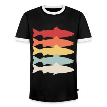 Vintage Fishing Atlantic Salmon Freshwater Fish - Men's Ringer Shirt - black/white - Front - AI Model Female 172 light (172cm) & AI Model Male 178 light (178cm)