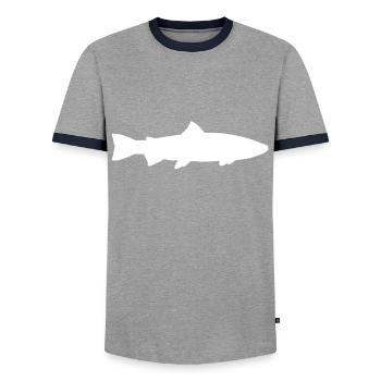 Pêcher Cadeau Steelhead Truite Arc-en-ciel Poisson - T-shirt contrasté Homme - gris/marine  - Devant - AI Model Female 172 light (172cm) & AI Model Male 178 light (178cm)