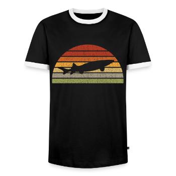 Funny Fishing White Sturgeon Freshwater Fish Gift - Men's Ringer Shirt - black/white - Front - AI Model Female 172 light (172cm) & AI Model Male 178 light (178cm)