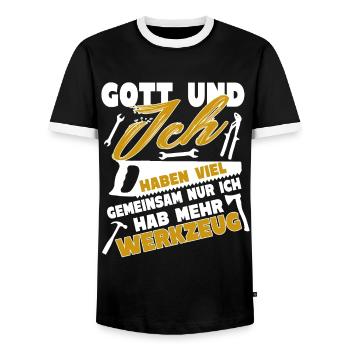 Gott und Werkzeug Heimwerker - Männer Kontrast-T-Shirt - Schwarz/Weiß - Vorne - AI Model Female 172 light (172cm) & AI Model Male 178 light (178cm)