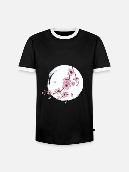 Cherry blossom moon - Men's Ringer Shirt - black/white