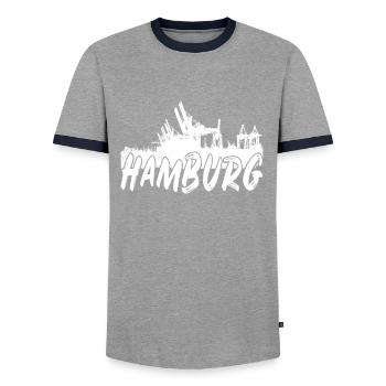 Hamburg Hafen - Männer Kontrast-T-Shirt - Grau/Navy  - Vorne - AI Model Female 172 light (172cm) & AI Model Male 178 light (178cm)