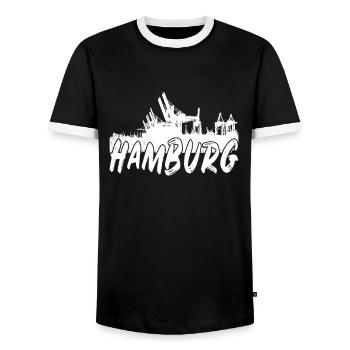 Port de Hambourg - T-shirt contrasté Homme - noir/blanc - Devant - AI Model Female 172 light (172cm) & AI Model Male 178 light (178cm)