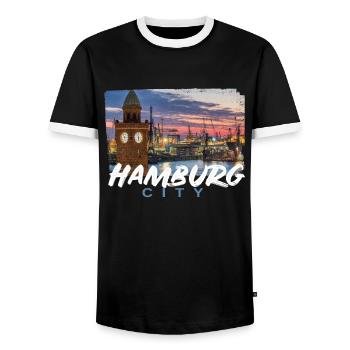 Hamburg - Männer Kontrast-T-Shirt - Schwarz/Weiß - Vorne - AI Model Female 172 light (172cm) & AI Model Male 178 light (178cm)