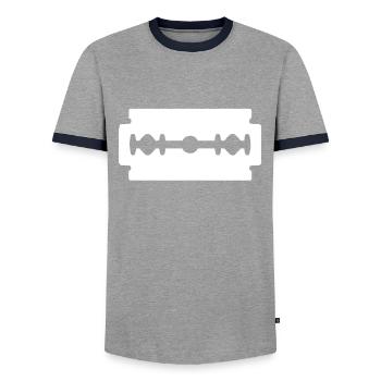 Cadeau du barbier - T-shirt contrasté Homme - gris/marine  - Devant - AI Model Female 172 light (172cm) & AI Model Male 178 light (178cm)