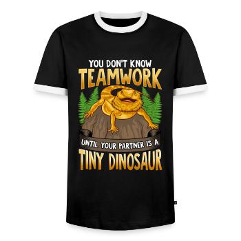 Bartagame Lézard Animal Pogona Reptile - T-shirt contrasté Homme - noir/blanc - Devant - AI Model Female 172 light (172cm) & AI Model Male 178 light (178cm)