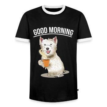 West Highland White Terrier Gift - Men's Ringer Shirt - black/white - Front - AI Model Female 172 light (172cm) & AI Model Male 178 light (178cm)