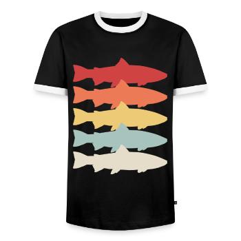 StahlkopfRegenbogenforelle Fisch Angeln - Männer Kontrast-T-Shirt - Schwarz/Weiß - Vorne - AI Model Female 172 light (172cm) & AI Model Male 178 light (178cm)