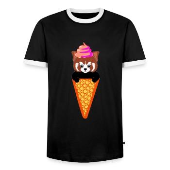Funny Red Panda with Ice Cream Cute Animal Gift - Men's Ringer Shirt - black/white - Front - AI Model Female 172 light (172cm) & AI Model Male 178 light (178cm)