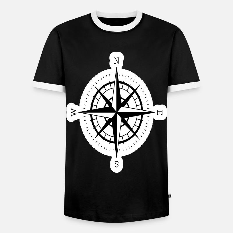 Kompas med kompasrose til navigation - Herre kontrast-T-shirt - sort/hvid