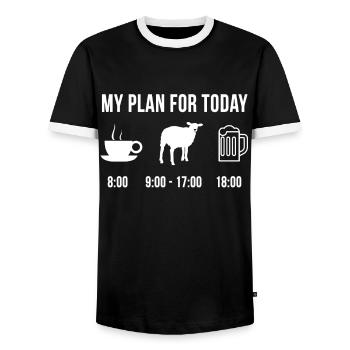 Funny Sheep Farmer Farm My Plan For Today - Men's Ringer Shirt - black/white - Front - AI Model Female 172 light (172cm) & AI Model Male 178 light (178cm)