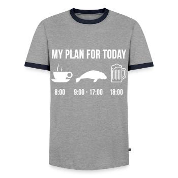 Drôle Manatee Mignon Animal Gardien du Zoo Plan - T-shirt contrasté Homme - gris/marine  - Devant - AI Model Female 172 light (172cm) & AI Model Male 178 light (178cm)