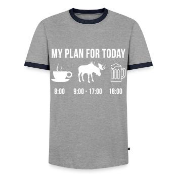 Funny Moose Hunting Hunter Hunting My Plan For Today - Men's Ringer Shirt - grey/navy  - Front - AI Model Female 172 light (172cm) & AI Model Male 178 light (178cm)