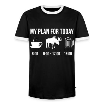 Drôle Orignal Chasse Hunter Chasseur Plan For - T-shirt contrasté Homme - noir/blanc - Devant - AI Model Female 172 light (172cm) & AI Model Male 178 light (178cm)