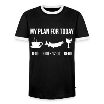 Funny Pike Fishing Angler Fish My Plan For Today - Men's Ringer Shirt - black/white - Front - AI Model Female 172 light (172cm) & AI Model Male 178 light (178cm)