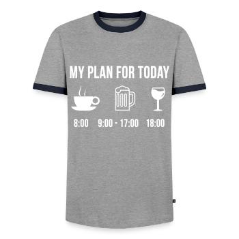 Funny Home Brewing Beer Brewing Hobby My Plan For - Men's Ringer Shirt - grey/navy  - Front - AI Model Female 172 light (172cm) & AI Model Male 178 light (178cm)