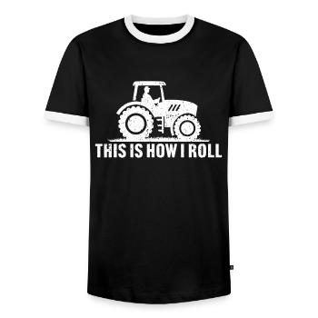 So rolle ich Traktor T-Shirt Geschenk für Landwirt - Männer Kontrast-T-Shirt - Schwarz/Weiß - Vorne - AI Model Female 172 light (172cm) & AI Model Male 178 light (178cm)