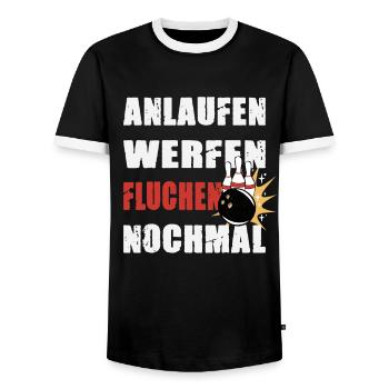 Anlaufen Werfen Fluchen Nochmal Bowling Kegeln - Männer Kontrast-T-Shirt - Schwarz/Weiß - Vorne - AI Model Female 172 light (172cm) & AI Model Male 178 light (178cm)