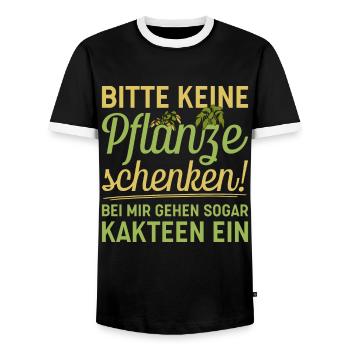 Bitte keine Pflanzen schenken - Kakteen gehen ein - Männer Kontrast-T-Shirt - Schwarz/Weiß - Vorne - AI Model Female 172 light (172cm) & AI Model Male 178 light (178cm)