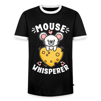 Mouse Whisperer - Mouse with a Heart of Cheese - Men's Ringer Shirt - black/white - Front - AI Model Female 172 light (172cm) & AI Model Male 178 light (178cm)