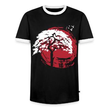 Japanese dwarf maple and archway torii - Men's Ringer Shirt - black/white - Front - AI Model Female 172 light (172cm) & AI Model Male 178 light (178cm)