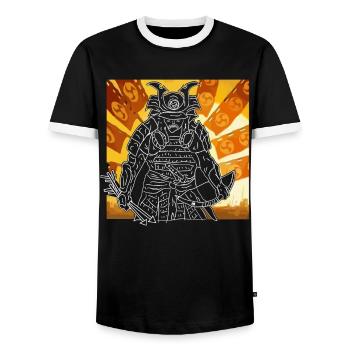 Japanese god Hachiman - hand-drawn - Men's Ringer Shirt - black/white - Front - AI Model Female 172 light (172cm) & AI Model Male 178 light (178cm)