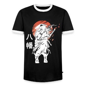 Japanese god Hachiman - Men's Ringer Shirt - black/white - Front - AI Model Female 172 light (172cm) & AI Model Male 178 light (178cm)