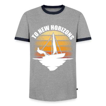 Sailing ship - Off to new horizons - Men's Ringer Shirt - grey/navy  - Front - AI Model Female 172 light (172cm) & AI Model Male 178 light (178cm)
