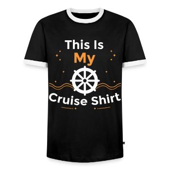 This Is My Cruise Shirt - Cruise Ship - Men's Ringer Shirt - black/white - Front - AI Model Female 172 light (172cm) & AI Model Male 178 light (178cm)