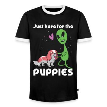 Seulement ici pour les chiots d’extraterrestres - T-shirt contrasté Homme - noir/blanc - Devant - AI Model Female 172 light (172cm) & AI Model Male 178 light (178cm)
